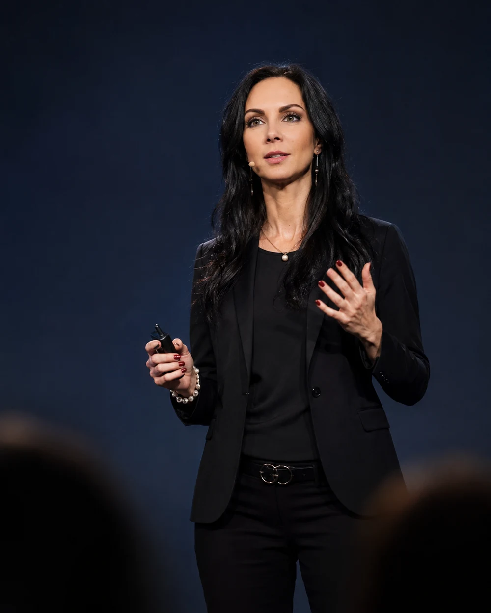 Eleonora Pizzutti speaking from the stage at a corporate event