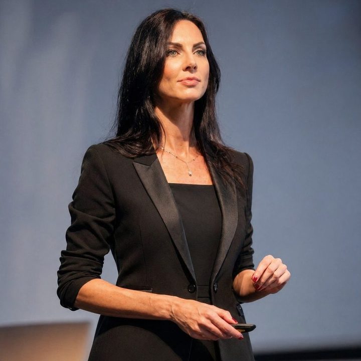 Eleonora Pizzutti durante uno speech aziendale sul palco